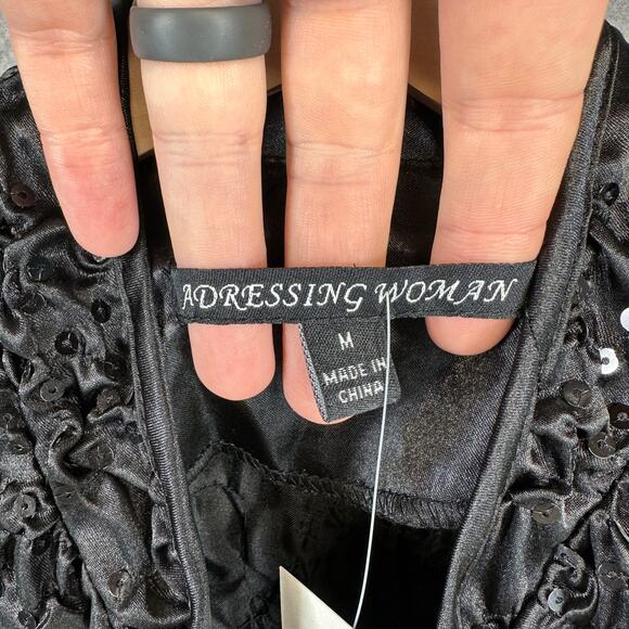 Adressing Woman Jacket Womens Medium Black Full Zip Embellished Crinkle Sequin - Picture 7 of 15